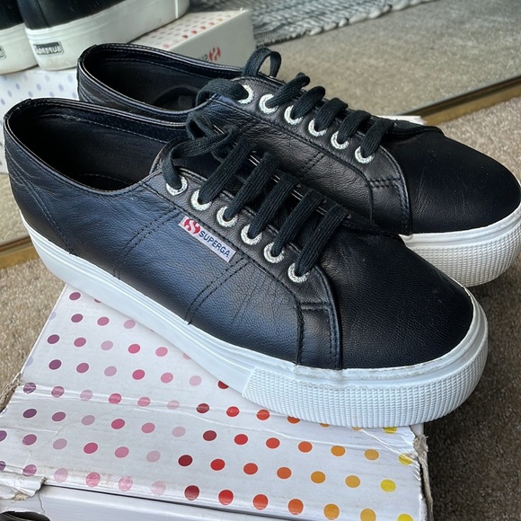 black leather superga trainers